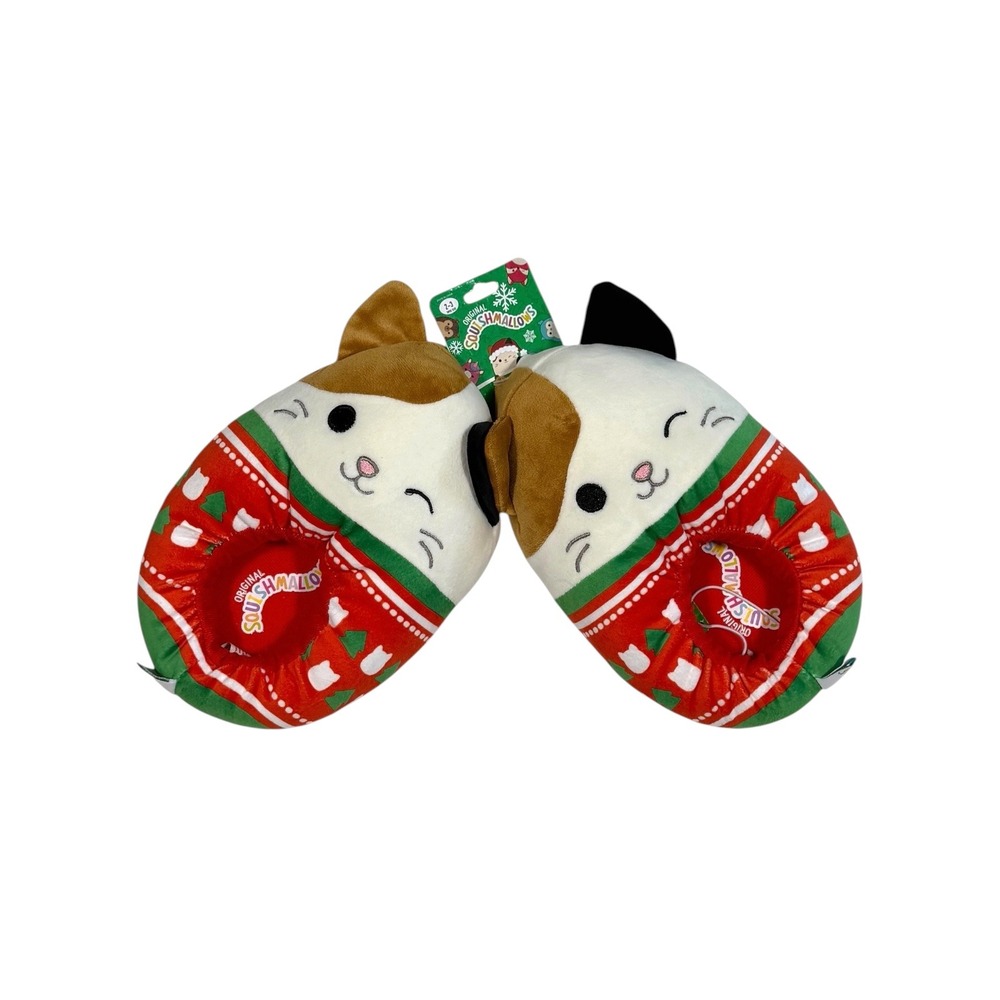 Squishmallows Cam the Cat Holiday Sweater Plush Slippers Kids Size 2/3 New